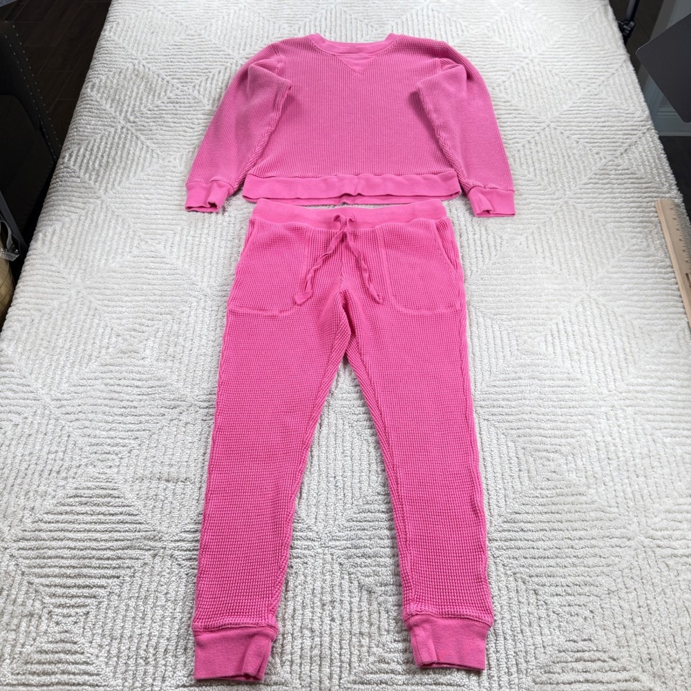J.Crew Waffle Knit Lounge Set Women S/XS Pink Jogger Sweats Barbiecore Thermal